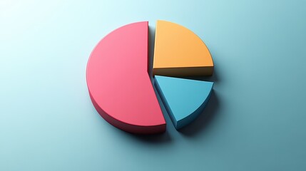 Fototapeta premium Savings and investment pie chart flat design top view personal finance theme 3D render triadic color scheme.