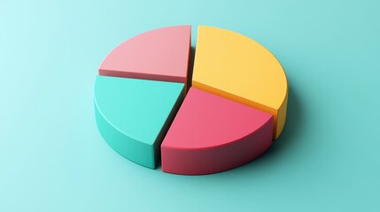 Fototapeta premium Savings and investment pie chart flat design top view personal finance theme 3D render triadic color scheme.