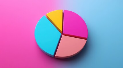 Fototapeta premium Savings and investment pie chart flat design top view personal finance theme 3D render triadic color scheme.