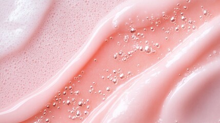 Smooth pink cream texture with bubbles and waves for beauty products, skincare, cosmetics, and wellness, ideal for advertising and promotional banners, beauty concept