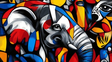 Abstract artistic rendering of an elephant with vibrant colors