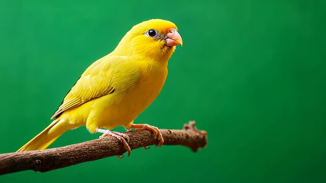 Radiant Canary, A Vibrant Yellow Bird Perched Against Emerald Backdrop
