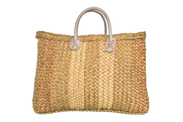 Straw beach or French market tote bag isolated cutout on transparent