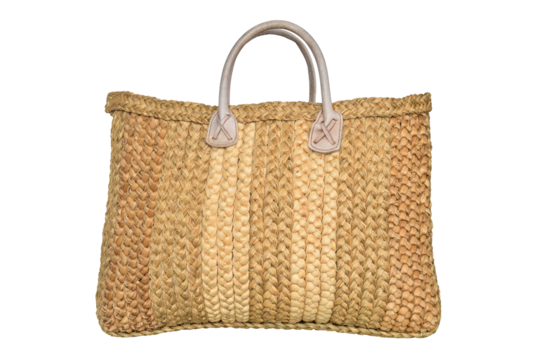 Straw beach or French market tote bag isolated cutout on transparent