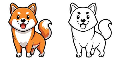 Adorable Shiba Inu Dog Coloring Page For Kids. Outline Shiba Inu Dog. Pet Animal Coloring Worksheet For Preschool. Cute Shiba Inu Cartoon Isolated Vector Illustration