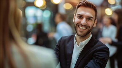 Fototapeta premium A man in a suit is smiling at the camera