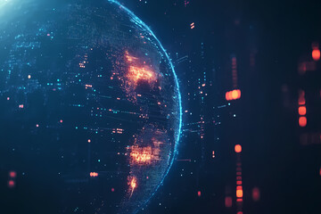 Digital Globe: A captivating digital rendering of the globe, illustrating interconnected networks and data streams, radiating with an aura of modern technology and global communication. 