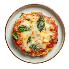 lasagne in a bowl, white background