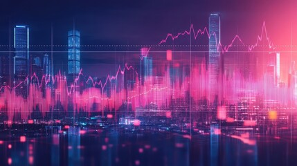 Fototapeta premium Stock market trend graph flat design side view economic analysis theme water color complementary color scheme. -