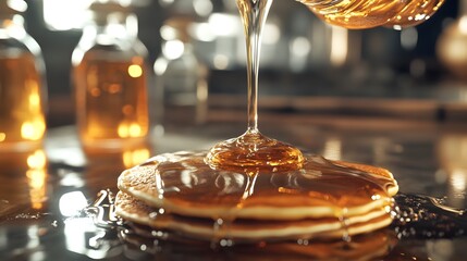 The Alluring Presence of High-Fructose Corn Syrup Over Breakfast Delights, Showcasing Its Lustrous Quality