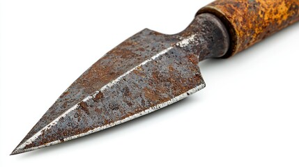 Ancient Spearhead isolated on white. Archaeology find. Battle artifact