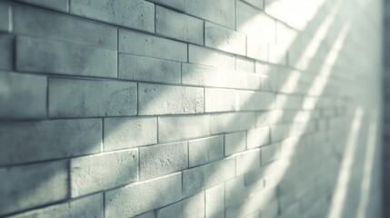 Sunlight streaks on light brick wall, interior design background