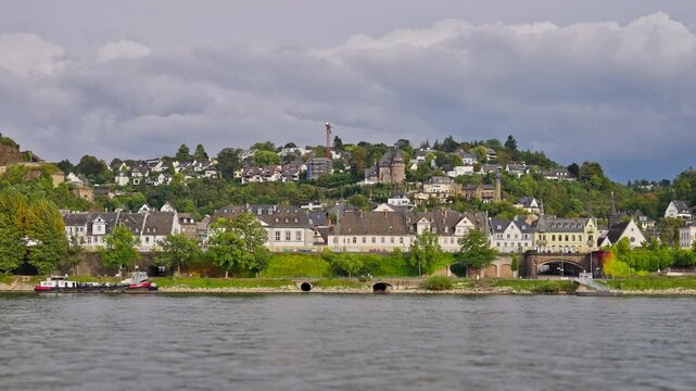 Small riverside city on the banks of the Rhine River, Germany