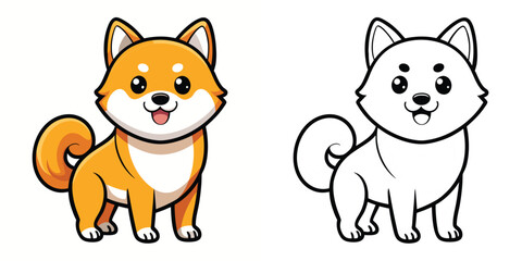Cute Shiba Inu Dog Coloring Page For Kids. Outline Shiba Inu Dog. Animal Coloring Worksheet For Preschool. Shiba Inu Cartoon Isolated Vector Illustration