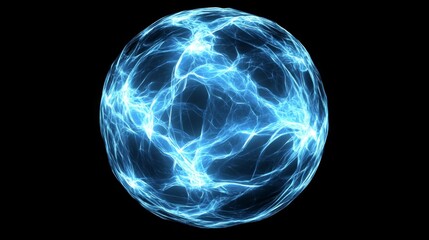 Illuminated Glowing Blue Energy Sphere with Plasma Effect on Black Background