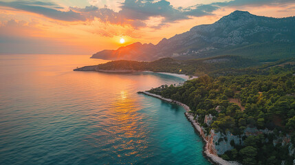 Aerial View of a Sunset Over the Endless Sea
