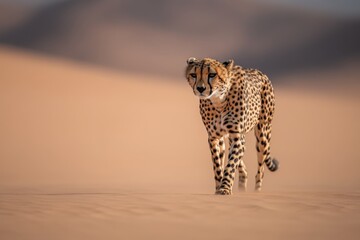 Cheetah walking on sand dune in namibia desert wildlife
