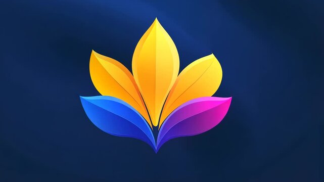Abstract colorful flower logo design on dark blue background.