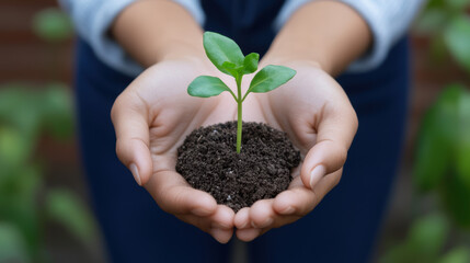 A person is holding a small plant in their hand
