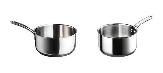 Stainless Steel Cooking Pots on Transparent Background