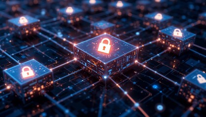 Obraz premium Secure Network Data Protection Cyber Security System Digital Blocks Padlock Icon