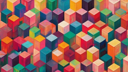 Multicolor Cubes Pattern Three Dimensional Geometric Abstract Decorative Design