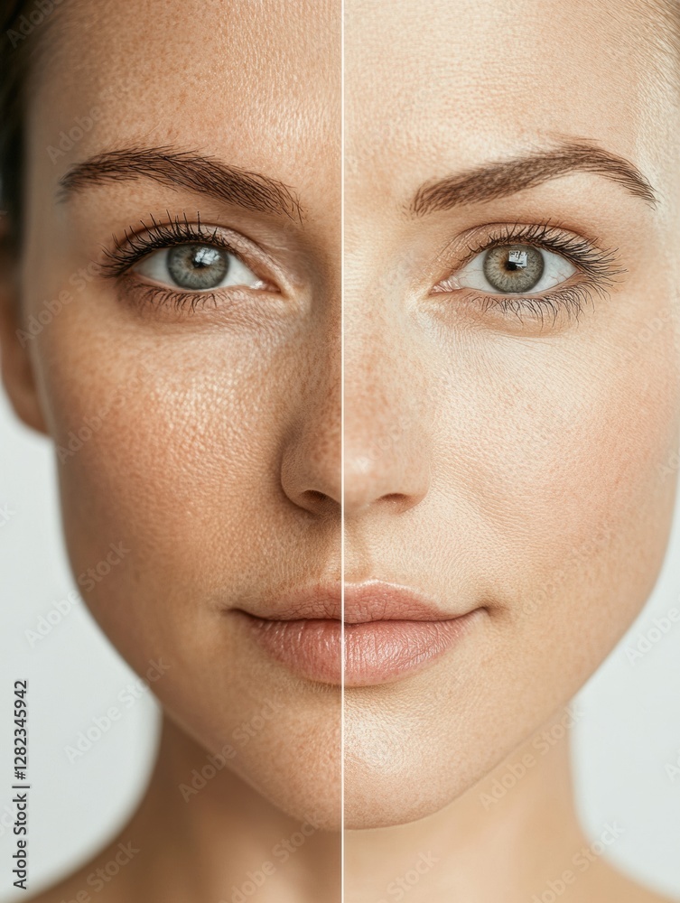 Leinwandbilder comparison of a womans aging side with visible wrinkles and a youthful side with smooth skin display