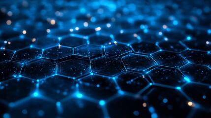 Obraz premium Blue Hexagonal Grid Abstract Pattern Network Technology Futuristic Background