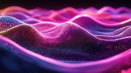 Abstract glowing wave data flow, dark background, tech concept