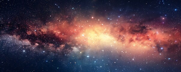 A galaxy with a bright orange center and blue and yellow stars