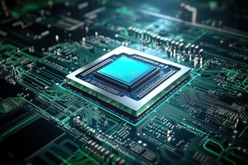 Central processing unit on motherboard, technology background, digital