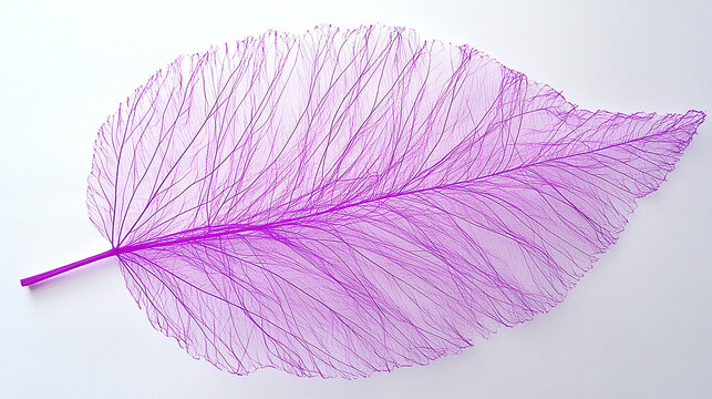 Delicate purple leaf showcasing intricate vein patterns against a clean white background