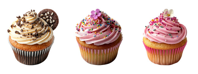 Colorful Cupcakes on Transparent Background