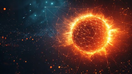 Fototapeta premium Abstract Spherical Network in Deep Space Orange and Blue Galaxy Background