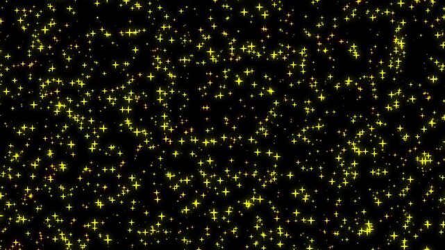 Shiny golden-yellow stars falling animation on black background 4k