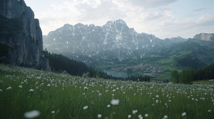 Serene Geometric Landscape of Mountains and Valleys