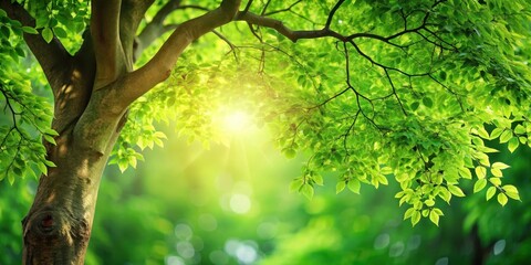 Fototapeta premium Corner of a tree with lush green leaves, green leaves, plant, green leaves, plant, branches