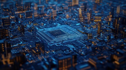 Obraz premium Cityscape Microchip Night Technology Future