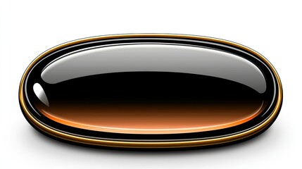 Sleek and Glossy Black Oval Object with a Subtle Orange Gradient on a Minimalist White Background