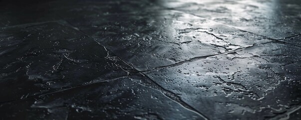 A black tile floor with a shiny surface