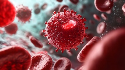 Fototapeta premium Virus infecting blood cells flowing through vein or artery
