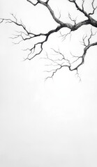 Black and White Abstract Sketch of Tree Branches on Light Background