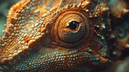 Fototapeta premium Close-up of a chameleon's eye and textured skin.