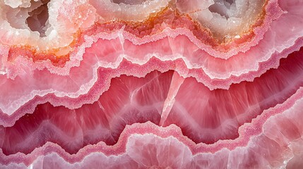 Macro shot of stunning pink rhodochrosite crystal revealing intricate banding and shimmering facets