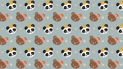 kawaii brown bear and panda bear seamless pattern, vector graphic resources, 16:9 widescreen wallpaper / backdrop