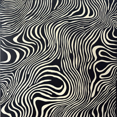 Abstract art piece with bold yellow-orange lines on a dark blue background, arranged in wave-like patterns for dynamism and energy - AI-Generated