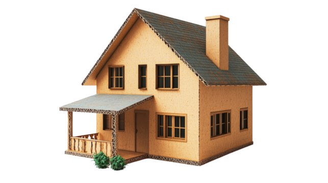 Model of a house with a porch and garden showcasing architectural design and landscaping features Isolate white background.