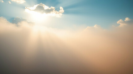 Fototapeta premium Ethereal sun rays piercing through the clouds creating a serene atmosphere
