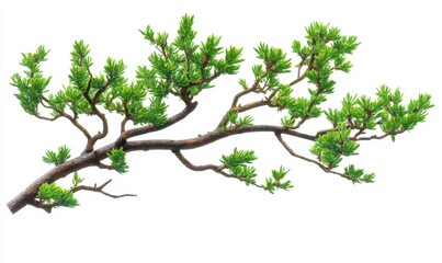 Fototapeta premium Lush green branch featuring vibrant foliage against a clean white background, ideal for nature themes