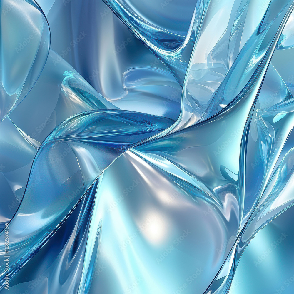 Fototapete image displays an abstract, fluid motion resembling water or ice, featuring cool shades of blue with